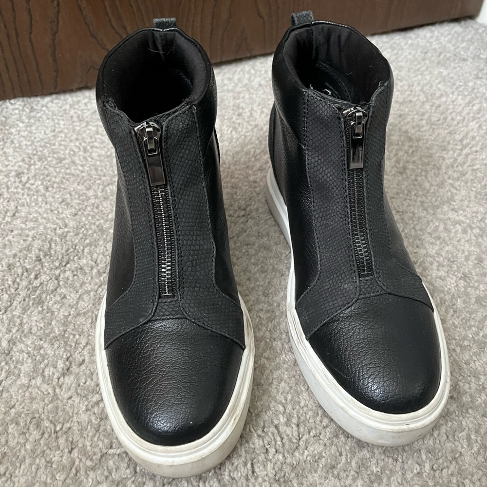 Womens Black & White wedge sneaker.